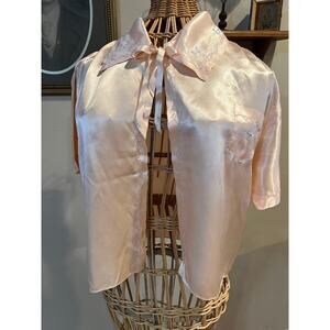 Beautiful 1940's Pink Silk Bed Jacket Delicate Embroidery and Smocking